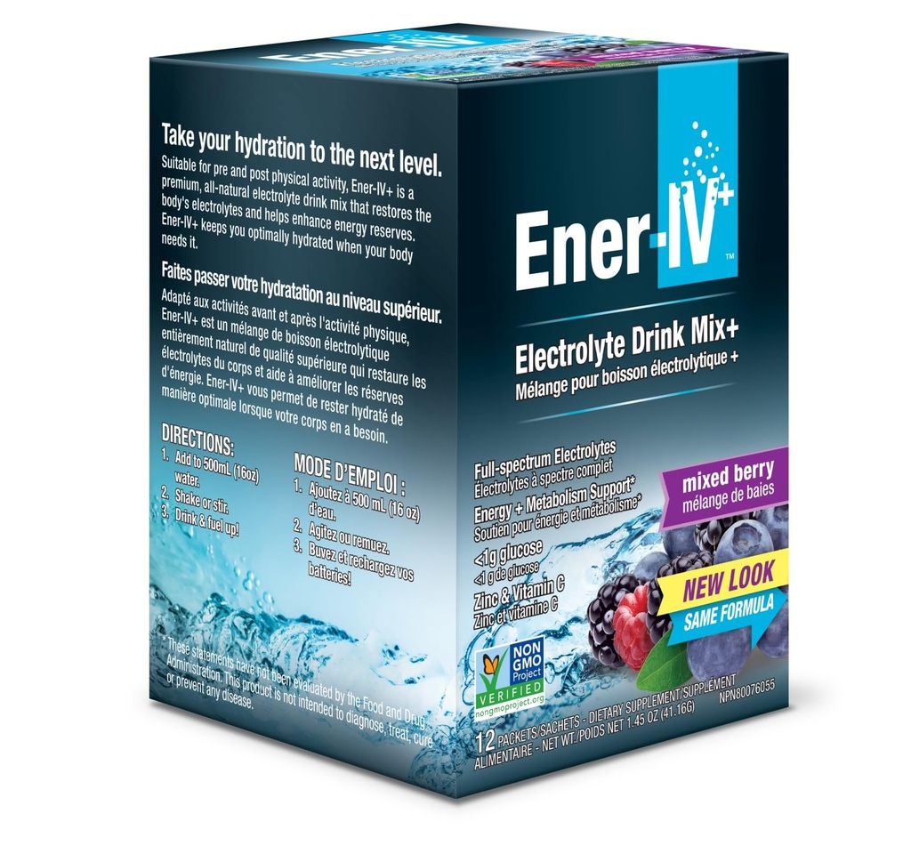 Ener-IV Electrolyte hydrotion & Energy Drink Potassium ויטמין C & Zinc Electrolytes אבקת Packets - שריר התאוששות ומשקאות ספורט עבור נשים וגברים נמוך סוכר טבעוני, מעורב ברי - הרוזן 12