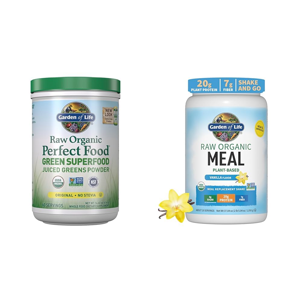 Garden of Life Super Greens אבקת Smoothie & Mix, Probiotics & Digestive Enzymes for Digestive Health & Vegan אבקת חלבון - Raw Organic Mealחליפו Shakes - Vanilla - Pea חלבונים