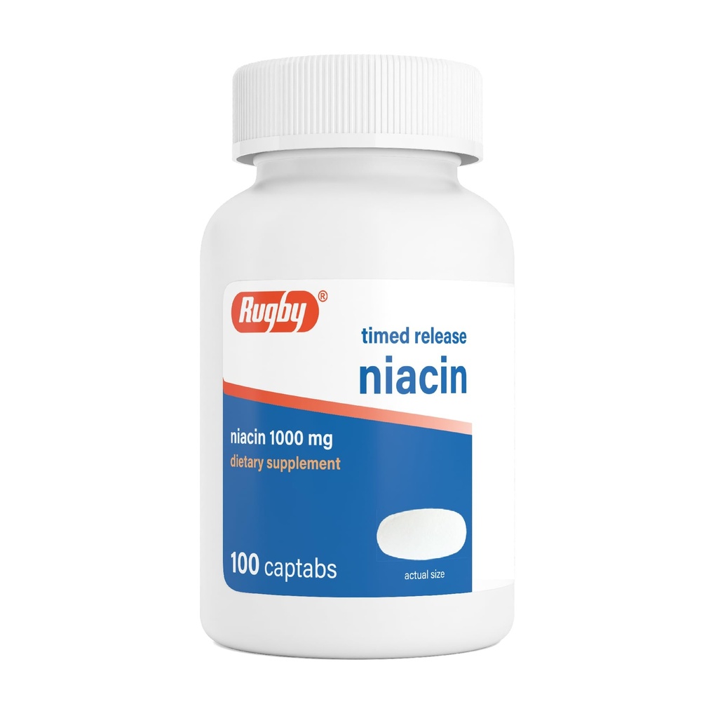 רוגבי Timed-Release Niacin 1000mg Dietary תוסף למבוגרים עבור אנרגיה, Circulation ו- Metabolism תמיכה, 100 Captabs (Pack of 1)