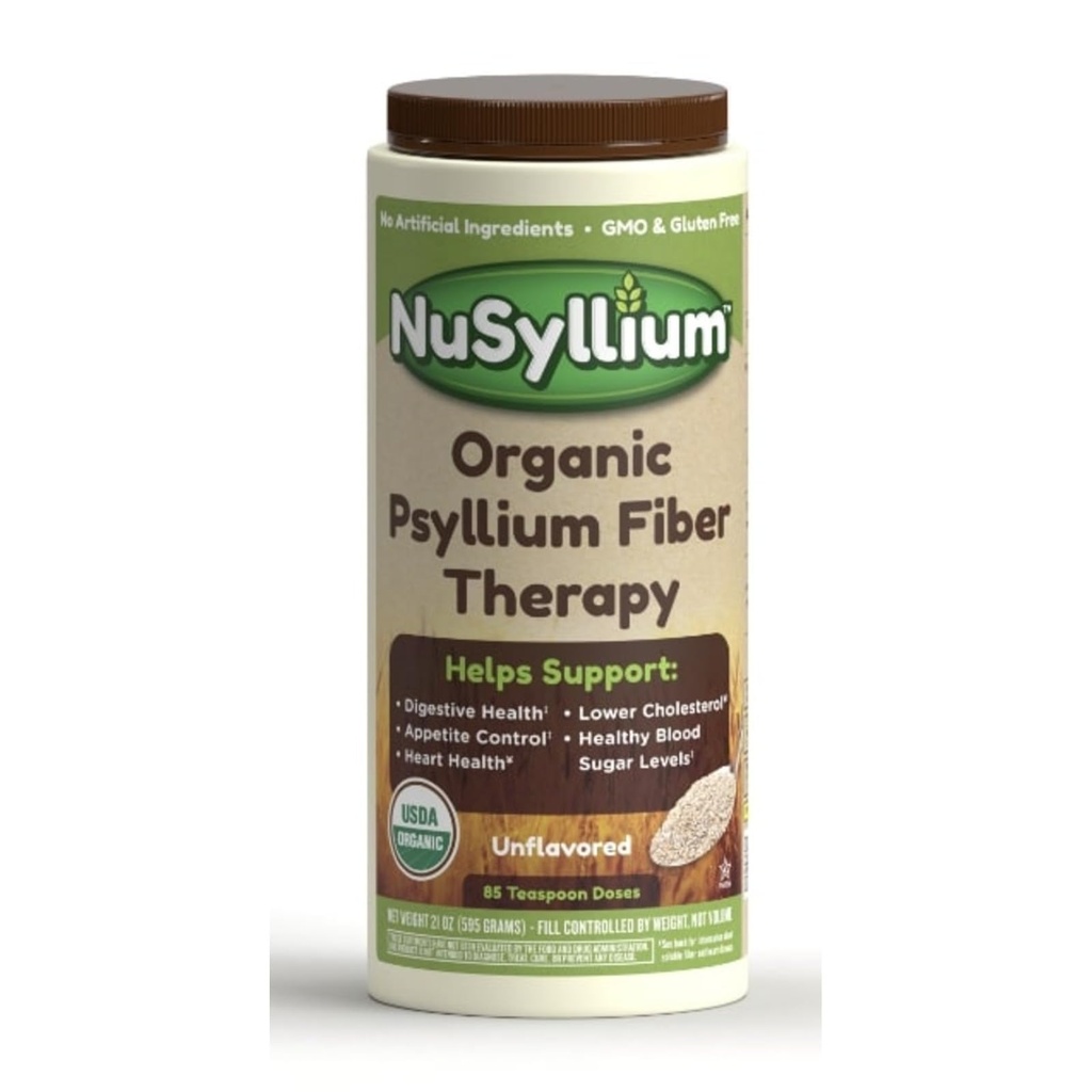 NuSyllium Psyllium Husk אבקת USDA אורגני, 21 Oz, Dietary סיבים תוספת עם Brown Sugar, Helps Promote Digestive Health * Unflavored, 85 משרתים