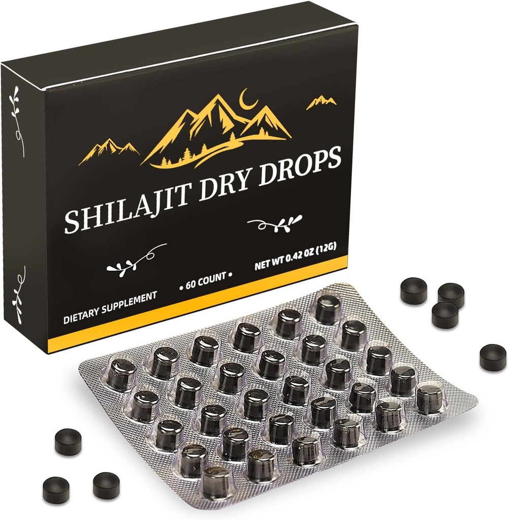Shilajit Pure Himalay Resin יבש טיפות טבליות | Himalaya shilajit, Immune Support,Pure Natural shilajit | 85+Trace מינרלים & Fulvic Acid עבור אנרגיה, טהור ההימלאיה 60 טבליות (1 Pack)
