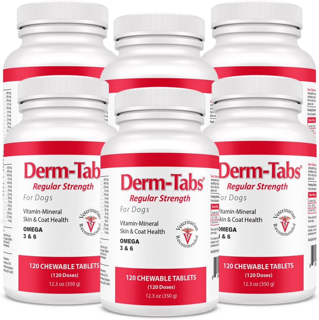 Derm Tabs כוח קבוע לכלבים - שמן טבעי, ויטמינים, מינרלים, ואנטיoxidants - תמיכה עור בריא ולהפחית Shedding - 720 טבליות צ'וגבל