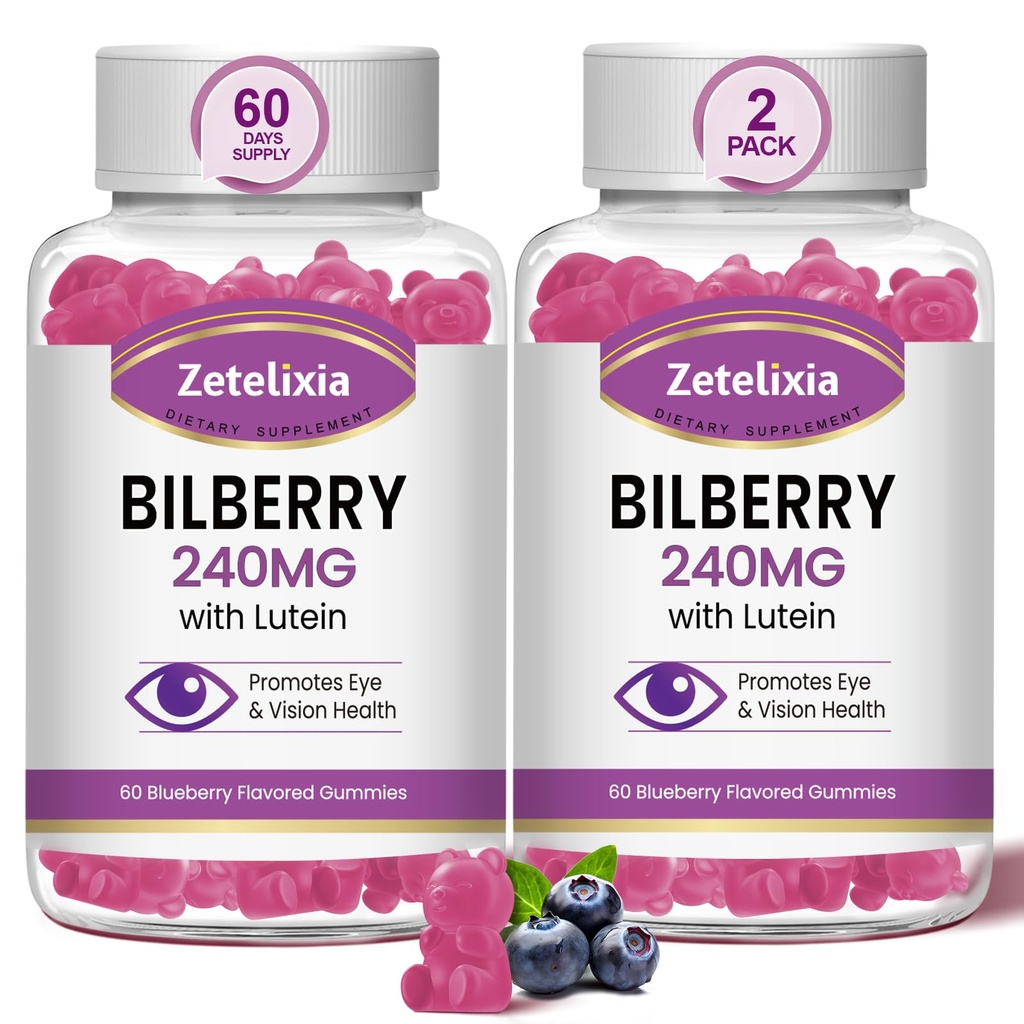 2 Pack Lutein Gummmies עין בריאות תוספת למבוגרים, Lutein & Zeaxanthin תוספי ויטמינים עיניים, Bilberry עם Lutein לקידום העין & חזון - 120 מסטיקנים