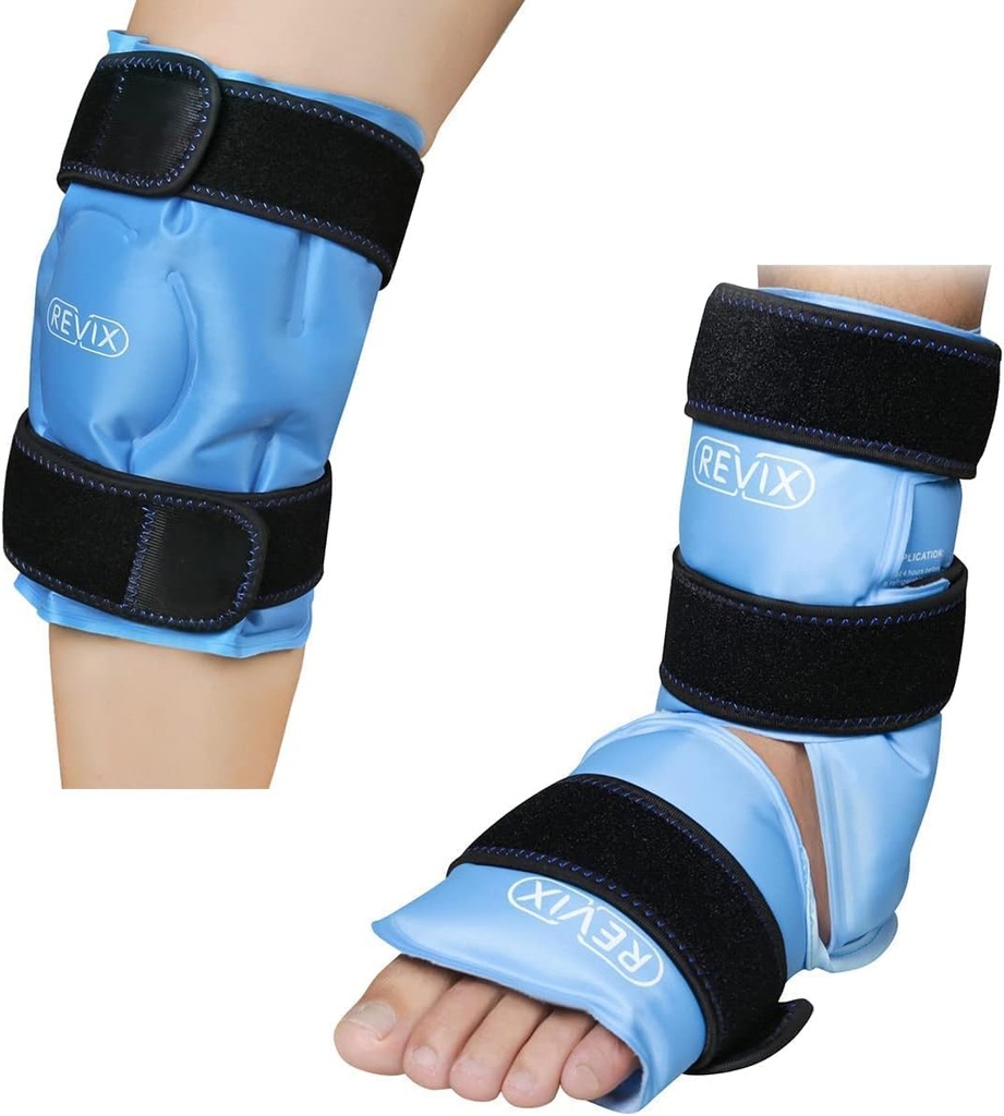REVIX Ankle Ice Pack Wrap for Injuries Reusable and REVIX Ice Pack for Knee Pain Relief, Reusable Gel Ice עטיפה עבור פציעות לרגל