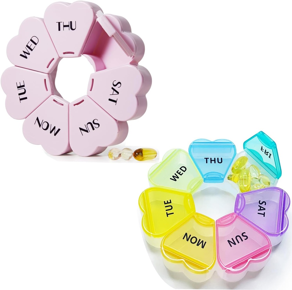 MOLN HYMYYMY® Pill Box 7 Day, Heart Shaped Pill Case Productionser 1 Time a Day, Purple Pink Pill Container Once Daily, Large Medicine Dispenser forוויטמין/Fish Oil/Medication/Supplements