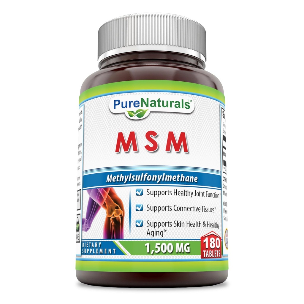 Pure Naturals MSM (Methylsulphonylmethane) תוסף | 1500 Mg Per משרת | 180 טבליות | Non-GMO | Gluten-Free | Made in USA