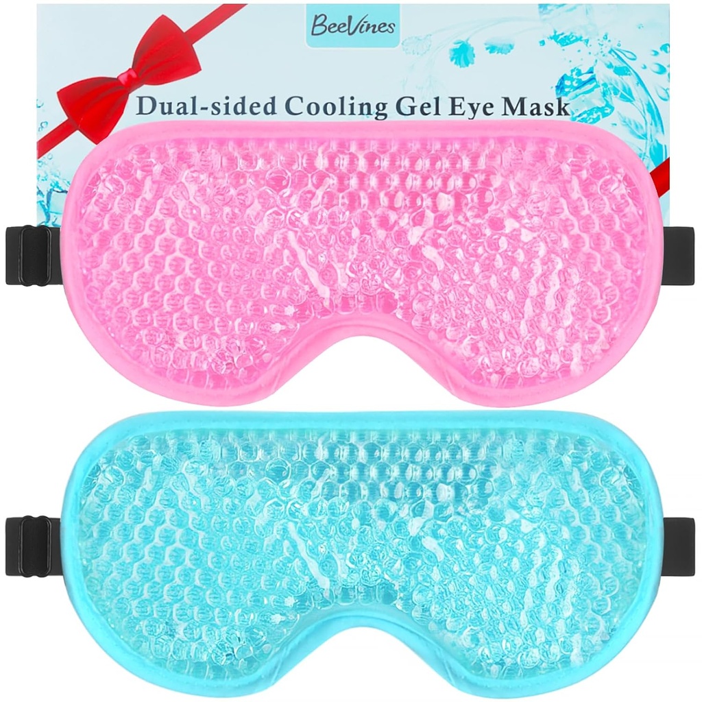 BeeVines Gel Eye Mask, 2 Pack Cooling Ice Masks for Puffy Eyes for Men & Women, Cold & Warm Compress for Post Surgery, Puffiness, אלרגיות, Sinuses & Migraines Treatment