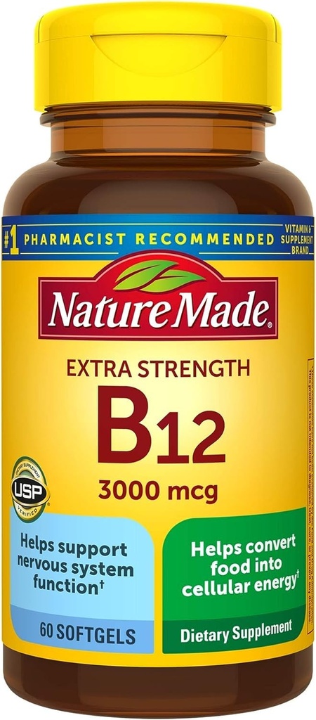 ויטמין B12 3000 mcg Softgels, 60 Count