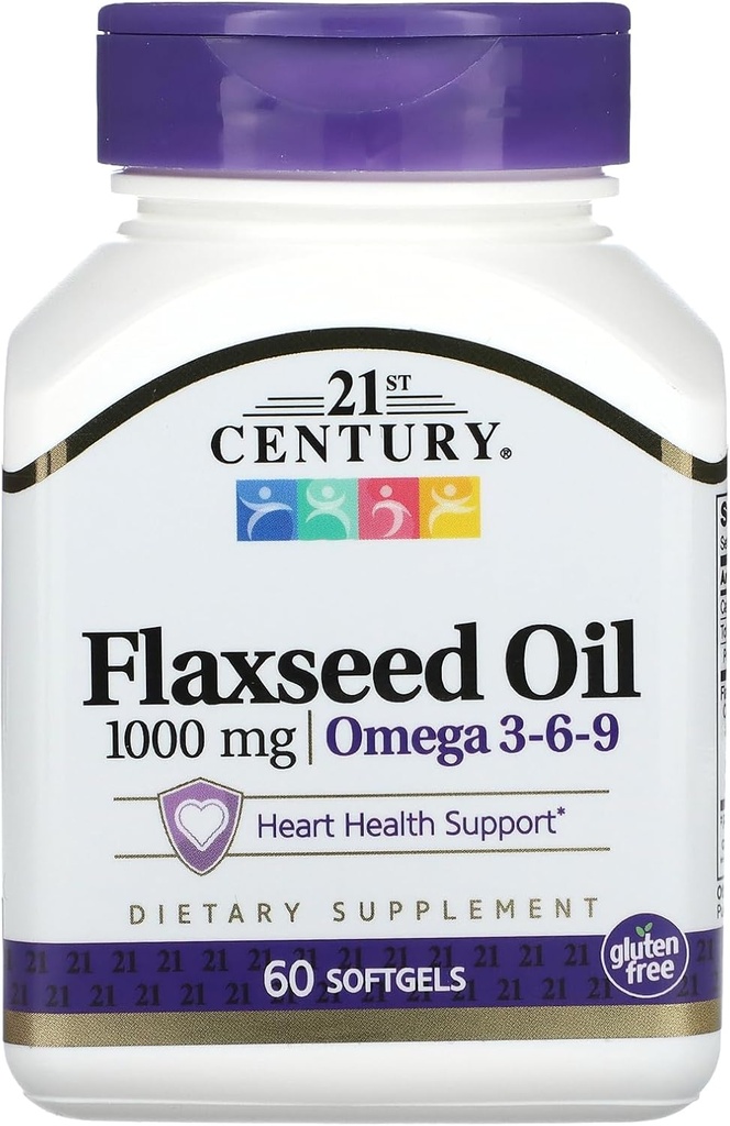 המאה ה-21 Flaxseed Oil 1000 מ"ג Softgels, 60 הרוזן (22407)