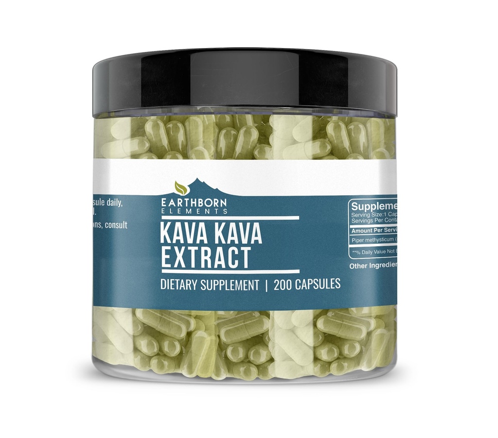 Earthborn Elements Kava Kava, 200 קפסולות, Pure & Undiluted, No Additives