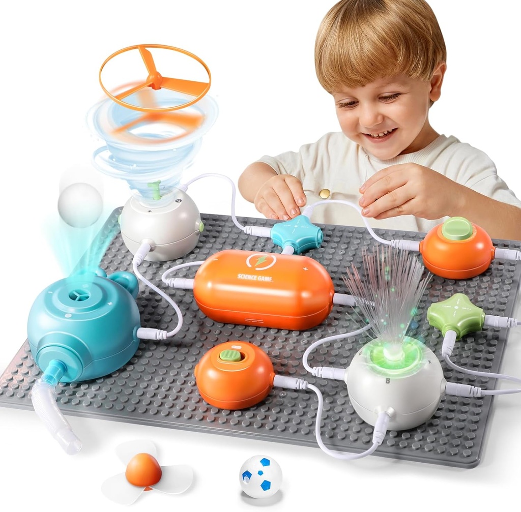 מעגלי מדע Kit לילדים בגילאי 3-12 | 64 פרויקטים STEM עם 25 חלקים אלקטרוניים | No Soldering, Kids Circle Board Kit with Fan, RGB Lights
