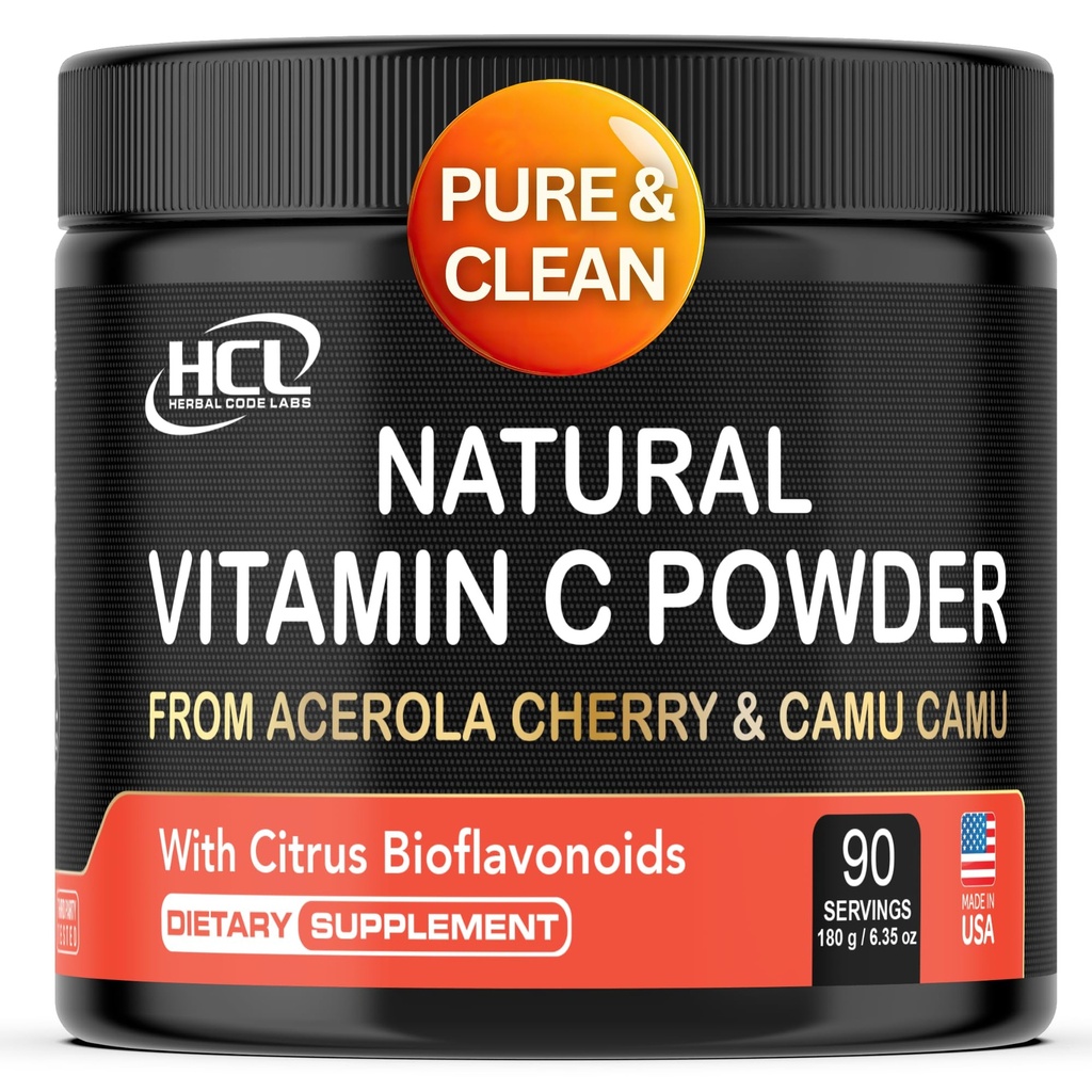 ויטמין C מ-Acerola Cherry & Camu Camu Camu אבקת - High Absorption with Citrus Bioflavonoids - Immune System & Collagen Booster - Anti Aging Skin ויטמינים המיוצרים בארה"ב 90 מנות