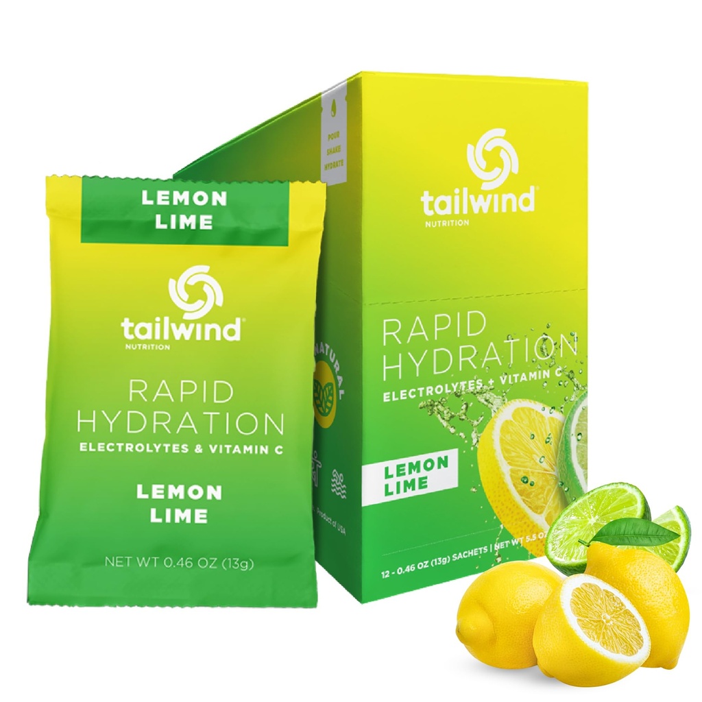 Tailwind Nutrition Rapid Hydration, אבקת אלקטרוליטה וhydrtion, ויטמין C & Sea מלח תרגיל Workout Mix, Lemon Lime, Pack of 12 Sticks