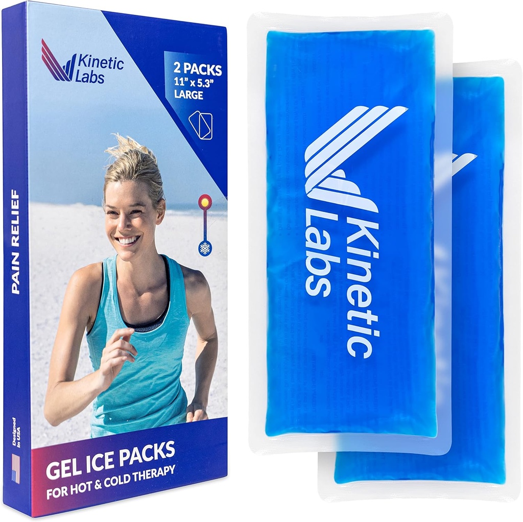 Reusable Gel Ice Packs for Injuries by Kinetic Labs (2 Pack) - Hot Packs for Injuries 11" x 5.3 - חבילת קרח גמישה עבור Back Head Knee Shoulder Neck Ankle Elbow Feet ניתוח כאבי ראש (Large)