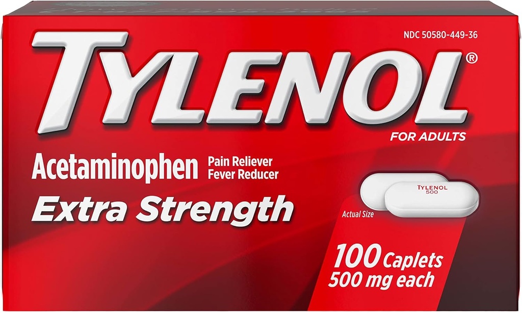 TYLINOL תוספת כוח כאב Reliever & Fever צמצם 500 מ"ג, Caplets 100 ea Pack של 2