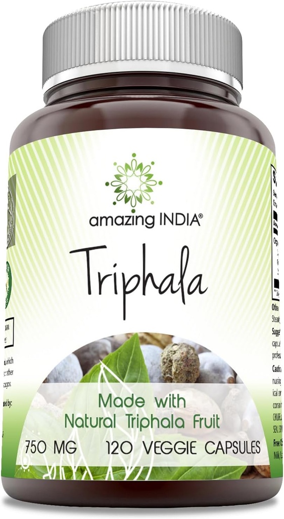 מדהים הודו Triphala (Natural Triphala פירות) תוסף | 750 מ"ג לכל המשרתים | 120 קפסולות Veggie | Non-GMO | Gluten-Free