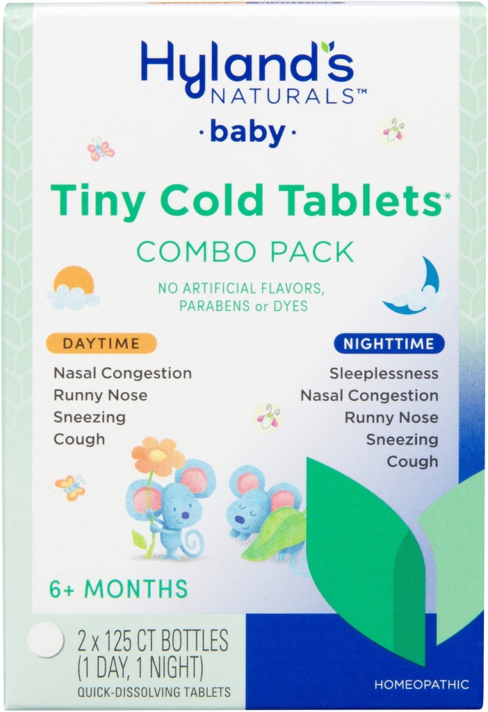 Hyland's Baby Small Cold Tablets, Day and Night Value Pack, Baby Cold Medicine, Decongestant, Runny Nose ו-Cough Relief, 250 טבליות Quick-Disshoot