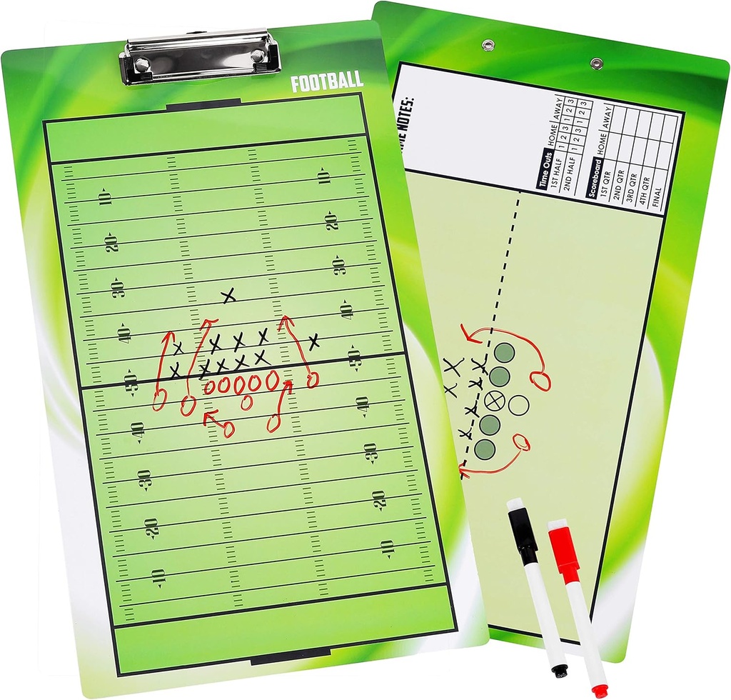 BETTERLINE כדורגל מאמן מועצת המנהלים הכפולה-Sided Dry-Erase Clipboard for American Football Coaches - מגיע עם 2 עונשים אפשריים