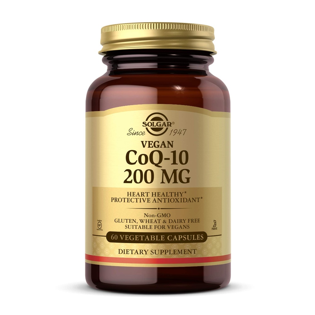 Solgar Vegetarian CoQ-10 200 מ"ג, 60 קפסולות ירקות - Heart Healthy, Protective Antioxidant - Coenzyme Q10 (CoQ-10) תוסף - טבעוני, גלוט חינם, חלב, כשר - 60 משרתים