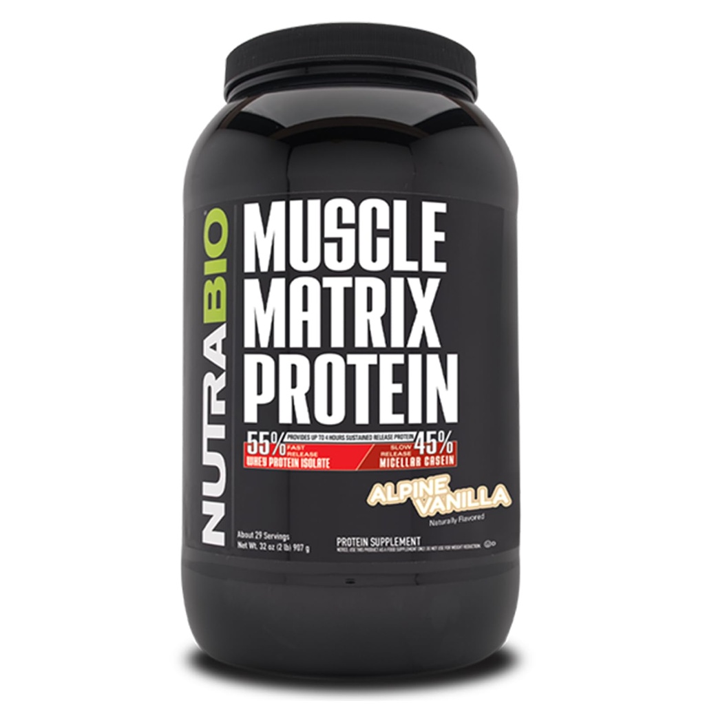 NutraBio שריר אבקת חלבון מטריקס - 25g של חלבון Per Scoop - Whey Isolate ו Micellar Casein Combo עבור שחרור מהיר ואט - וניל - 2 פאונד, 28 משרתים