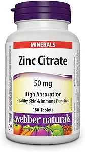 Webber Naturals Zinc Citrate 50 מ"ג, 180 טבליות