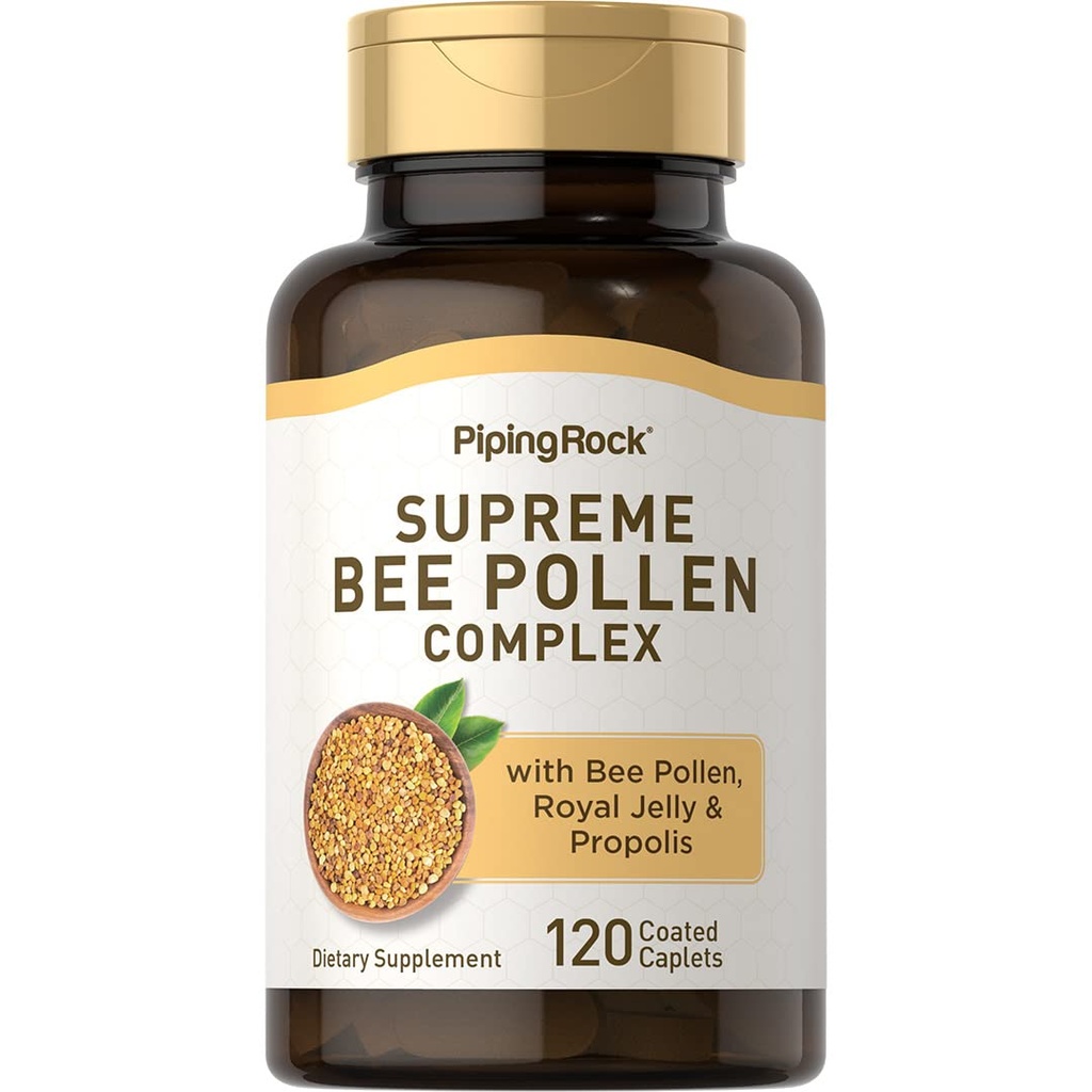 Piping Rock Bee פולן עם רויאל ג'לי ו Propolis | 120 Caplets | תוסף מורכב לנשים וגברים | Non-GMO, Gluten Free Free