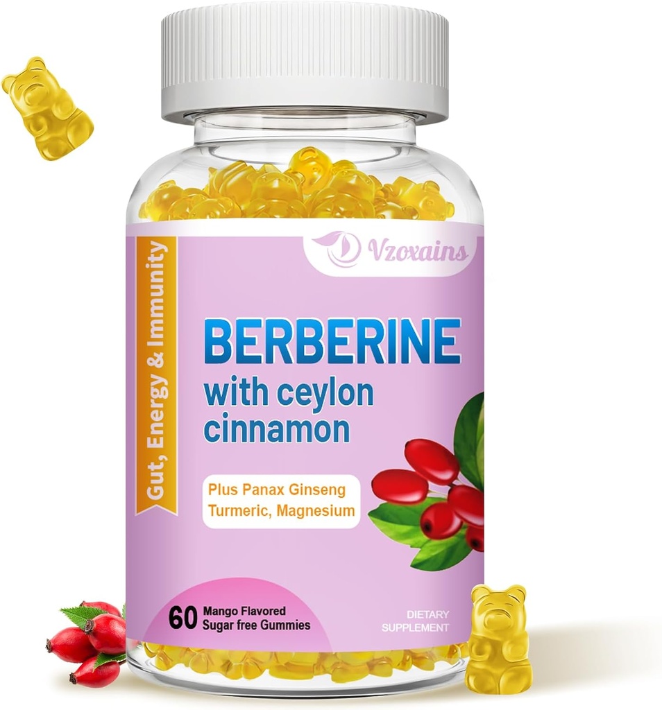 ברברין עם Ceylon Cinnamon Gummies, High Potency Berberine HCI תוסף, Immune Health Support, 60 מנגו פלמורד חניכיים