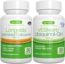 Longvida Curcumin 500 מ"ג + VESIsorb Ubiquinol-QH מתקדם CoQ10 100 מ"ג Bundle, Ultra Bioavailable Curcumin עם Bioavailable & Fast-Acting Ubiquinol, על ידי Igennusss