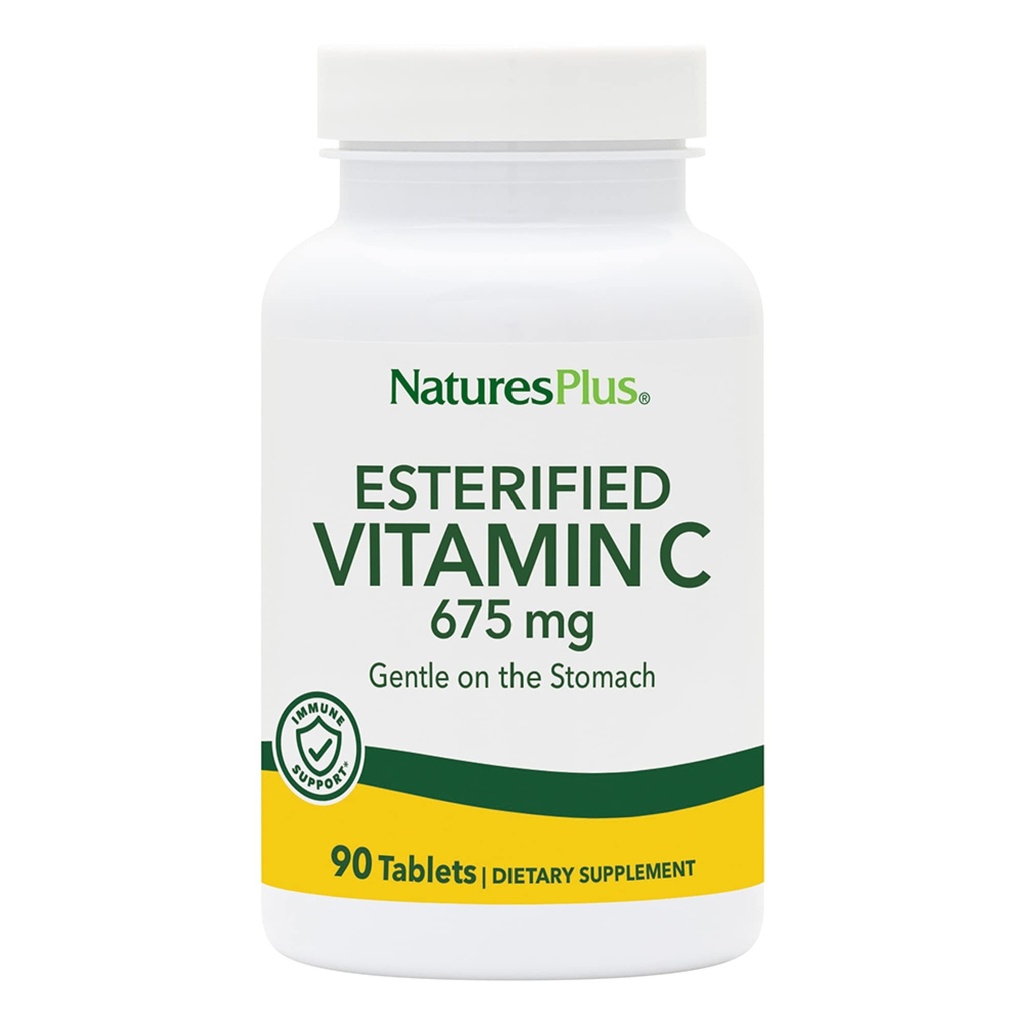 NaturesPlus Esterified ויטמין C - 675 מ"ג, 90 טבליות - Gentle on the Stomach - Vegetarian, Gluten Free - 90 משרתים