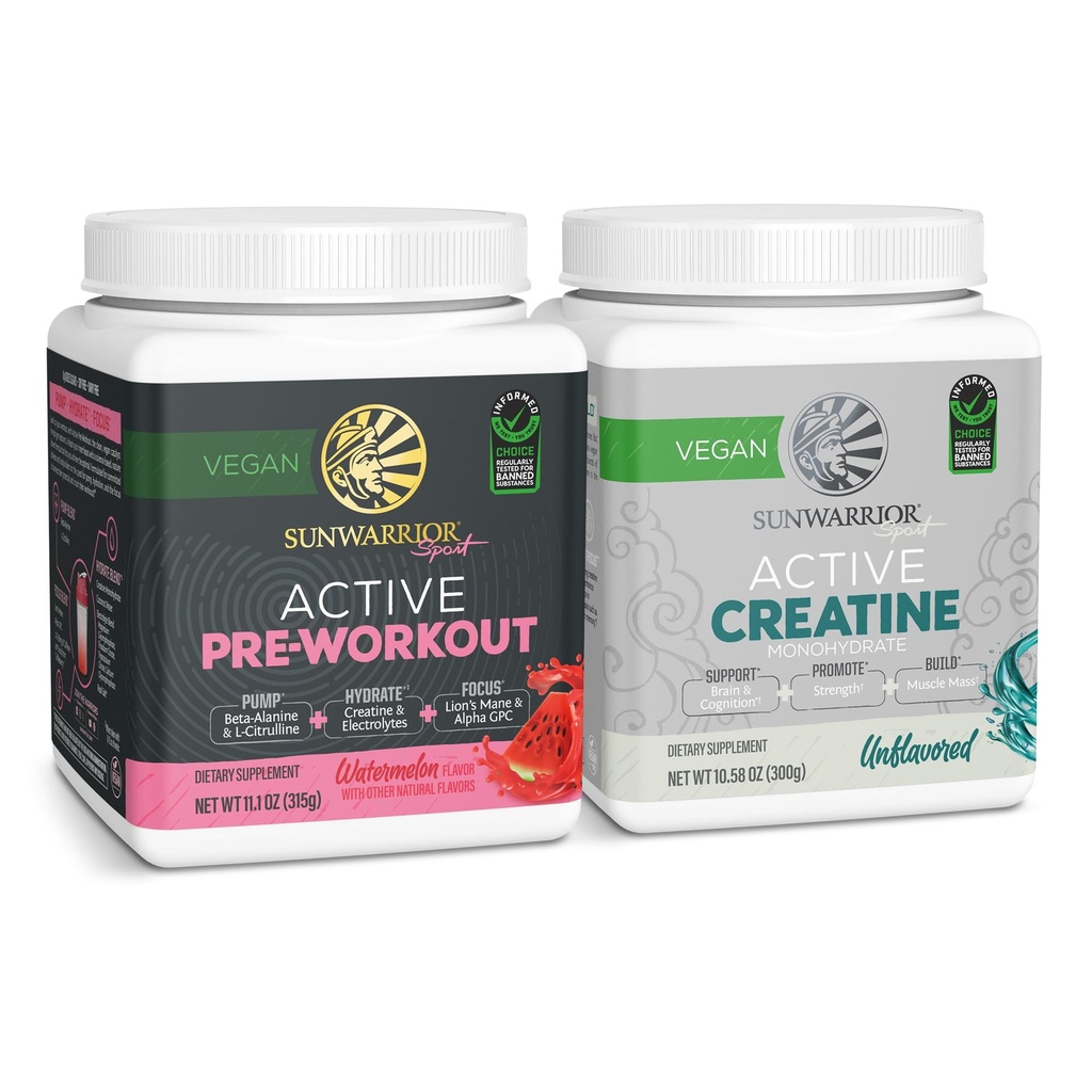 אבקת Sunwarrior Pre-Workout Plant-based & Vegan | 30 משרתים, Watermelon & Creatine Monohydrate אבקה