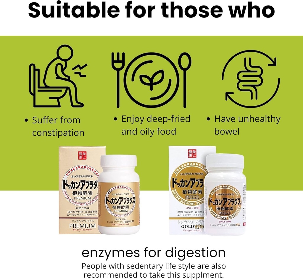 Enzymes & Herbal Digest תוספת סיבים לנשים, עם 39 צמחים ו -7 צמחים בלנדרים עבור אנרגיה ומטבוליזם תמיכה, זהב 150 טבליות, מיפן, 2 EA
