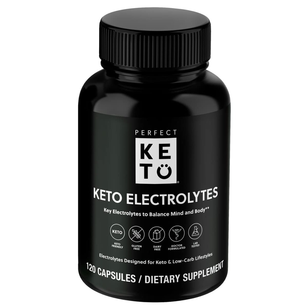 Perfect Keto Electrolytes קפסולות, Gluten Free, Electrolyte תוספת עם Magnesium, Calcium, Potassium ו Sodium, הידרציה, אנרגיה, התאוששות ותמיכה החיסון, Unflavored, 120 משרתים