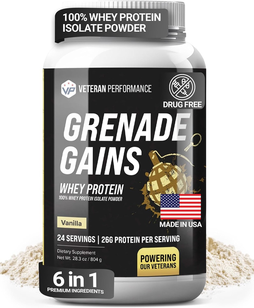 Grenade Gains Whey Isolate אבקת עם Creatine, L-Carnitine & Beta-Alanine - צד שלישי נבדק, Gluten-Free, No Artificialeners - USA Made, Vanilla, 24 משרתים