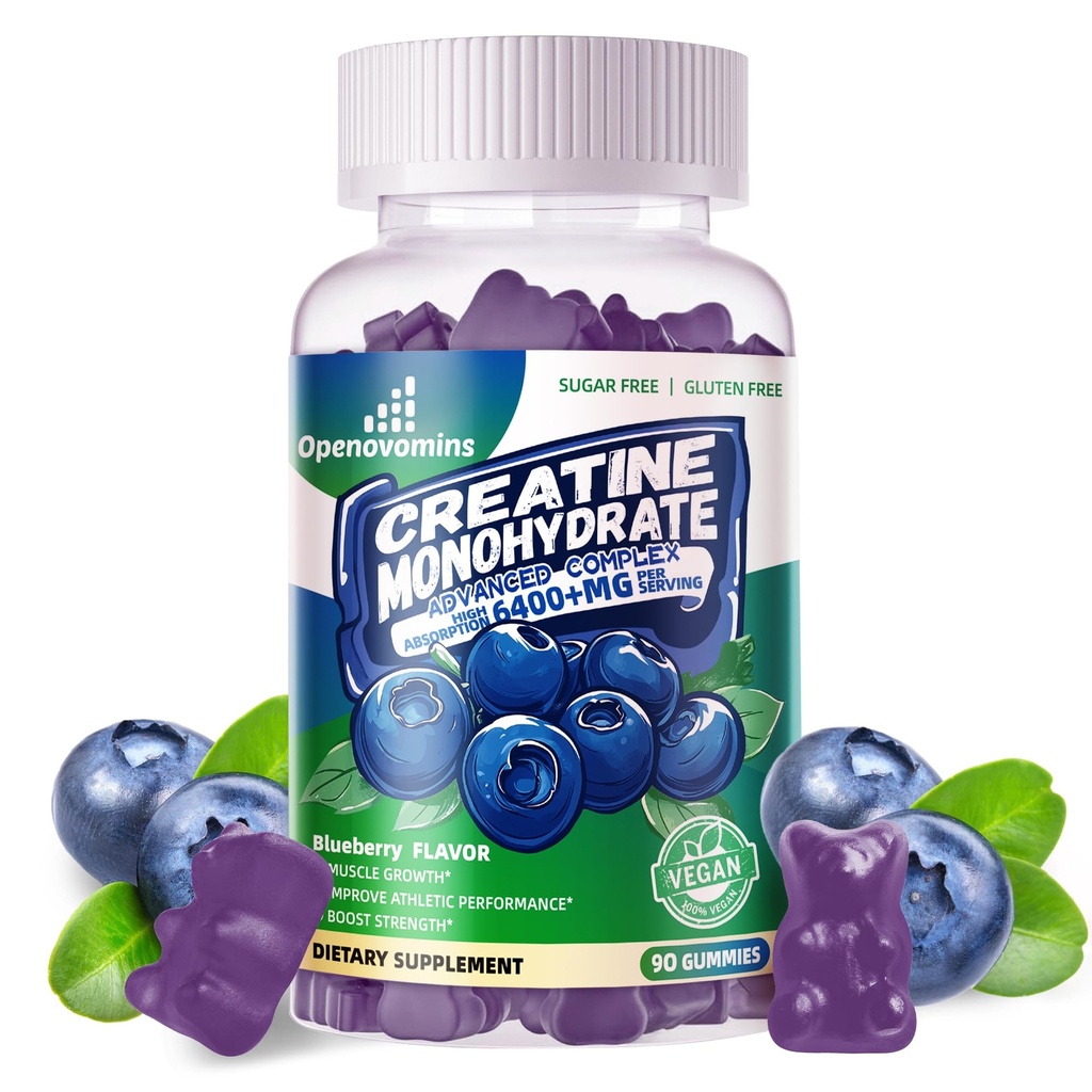 Creatine Monohydrate Gummies Complex for Men & Women - מתקדם פורמולה W / L-Taurine + ויטמין B12, סוכר חינם צ'ואלה, 90 חניכיים כחולות