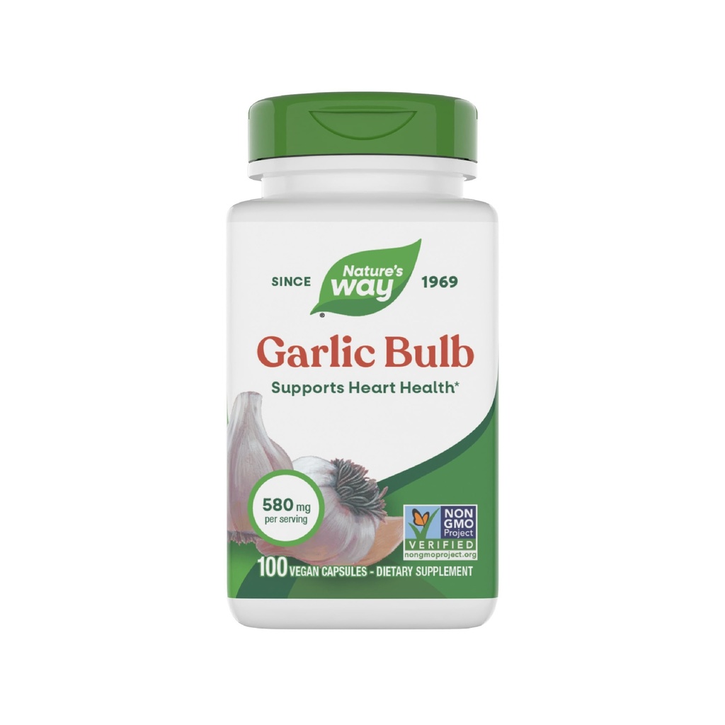 דרכו של הטבע Garlic Bulb, תומך בריאות הלב *, פרויקט Non-GMO מאומת, 580 מ"ג לשרת, טבעוני, 100 קפסולות (Packaging May Vary)