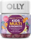 OLLY Kids Multivitamin & Probiotic, מהדורה מוגבלת, תמיכה תזונתית, ויטמינים A, D, C, E, B, Zinc, Chewable Supplement, Sugar Plummy - 40ct