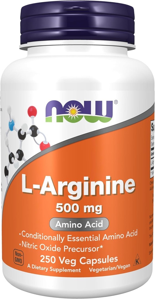 עכשיו L-Arginine 500 מ"ג,250 קפסולות Veg (חבילה עשויה להשתנות)