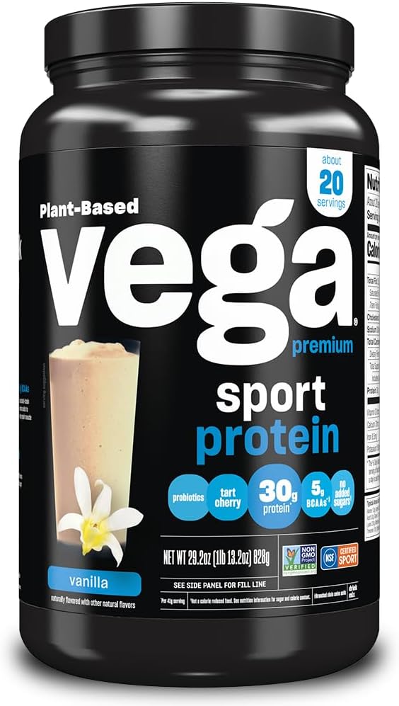 Vega Vega Premium ספורט אבקת חלבון וניל, טבעוני, non GMO, Gluten חינם צמחי אבקת חלבון מבוסס אבקת אלכוהול Mix, NSF מוסמך עבור ספורט, 29.2 oz