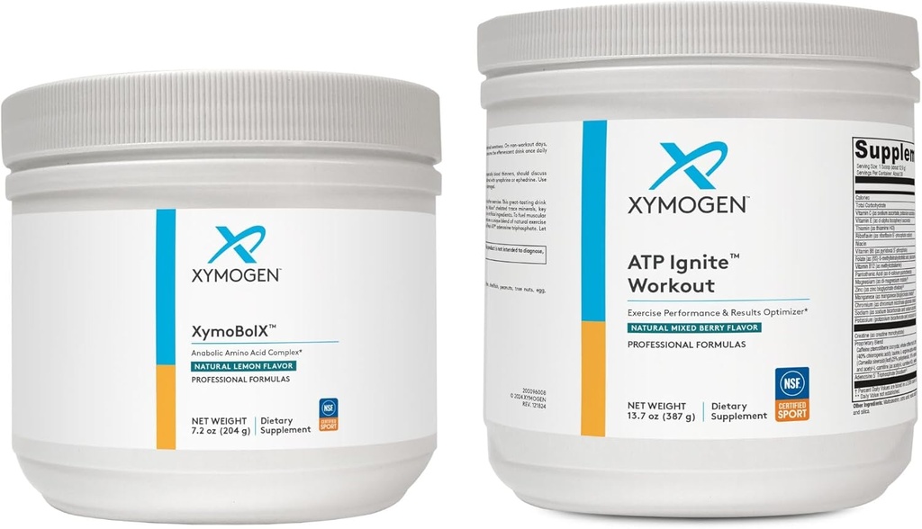 XYMOgen XymBolX לימון + ATP Ignite Workout אבקת Bundle - תומך ביצועים, התאוששות + אנרגיה (2 בקבוקים, 7.2oz + 13.7oz כל אחד)