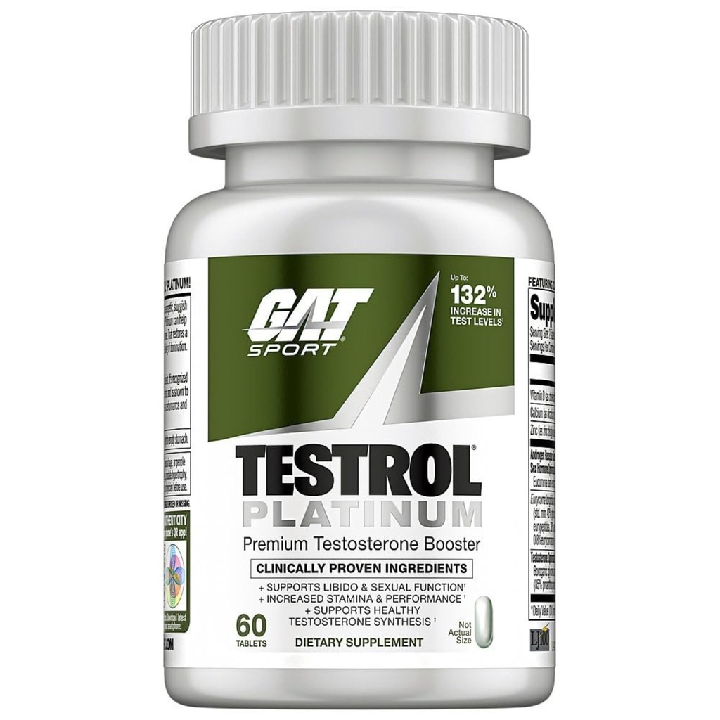 Testrol Platinum, Test Booster לגברים על ידי GAT Sport Stamina + Libido + טסטוסטרון Boost, Boron, ויטמין D, Zinc, 60 טבליות