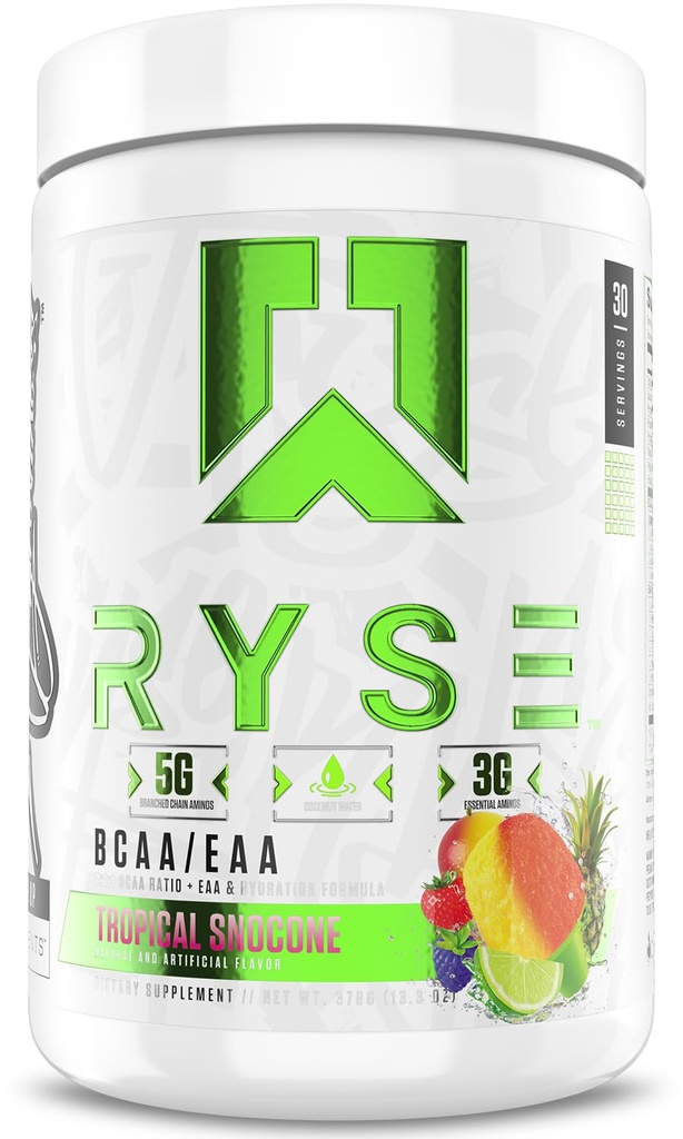 RYSE BCAA EAA אבקת - טרופי סנocone - 5g הזרועות Amino Acids, 3g Essential Aminos, MD-Free אלקטרוליטים עבור טרום & Post Workout שריר התאוששות, הידרציה וכוח - 30 משרתים