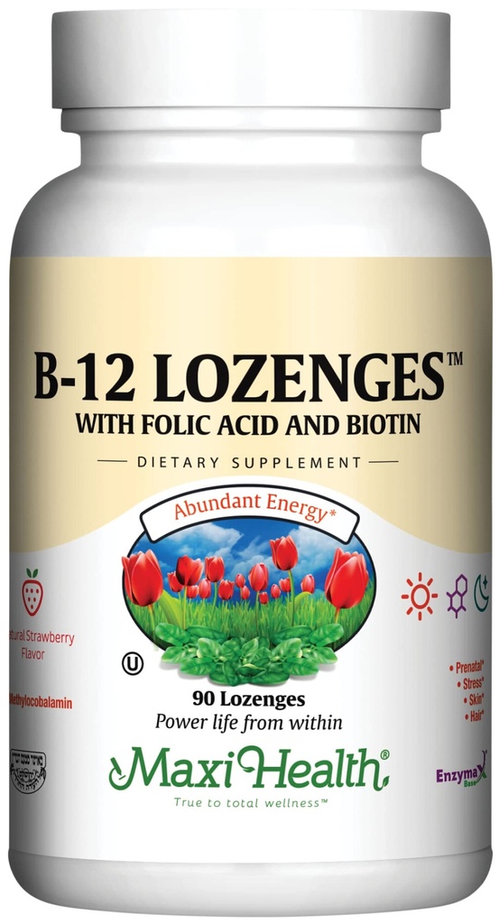 ויטמין B12 Lozenges עם Folic Acid ו- Biotin - Sublingual B 12 ויטמינים Strawberry Flavor - Vegetarian כשר B 12 - VIT B12 תוספת לייצור Red Blood Cell and Energy ( Count90)