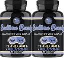 Bedtime Beauty, Collagen Infused Night Time Sleep Aid, All Natural Pills with L-theanine, Melatonin, Magnesium & Hyaluronic Acid על ידי תוספי Angrys (2-Bottles)