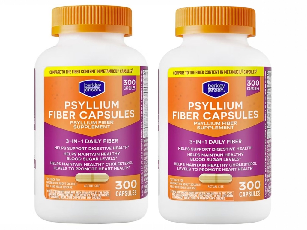Berkley Jensen Daily Psyllium Husk תוסף (600 - Count), סיבים טבעיים עבור גברים ונשים - קפסולות סיבים לבריאות הכללית, Easing Constipation, סיוע תזונתית Absorption, Made בארה"ב