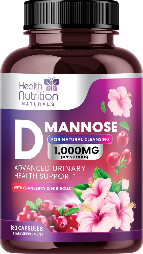 תוסף D-Mannose 1,350 מ"ג - עם Cranberry, Hibiscus & Dandelion - Fast-Acting, Natural Urinary Tract & Bladder תמיכה עבור נשים וגברים - Flush & ניקוי אימפולסים - Non-GMO, טבעוני - 180 קפסולות
