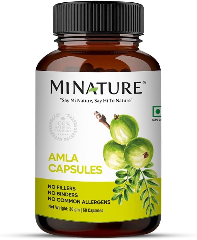Amla כמוסות (Amla פירות אבקת קפסולות) על ידי mi Nature.Amalaki פירות, Joberry ההודי 60 Vag קפסולות, 500 מ"ג 1 חודש אספקה | Pure & Natural | Raw, Vegan, Gluten-Free