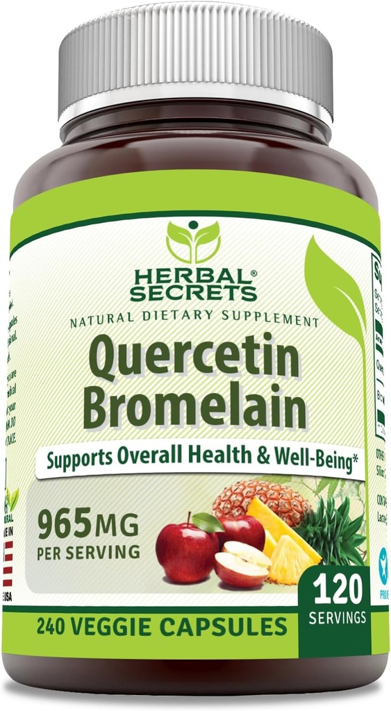 Herbal Secrets Quercetin 800 מ"ג עם Bromelain 165 מ"ג, Veggie קפסולות תוסף | Non-GMO | Gluten Free | Made in USA (965 מ"ג, 240, Count)