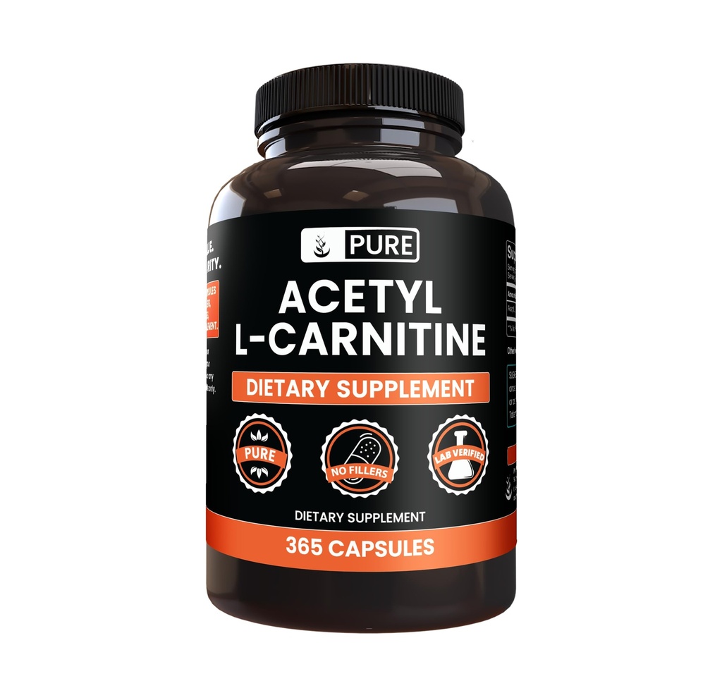 רכיבים מקוריים טהורים של Acetyl L-Carnitine (365 קפסולות) No Magnesium Or Rice Fillers, Always Pure, Lab מאומת