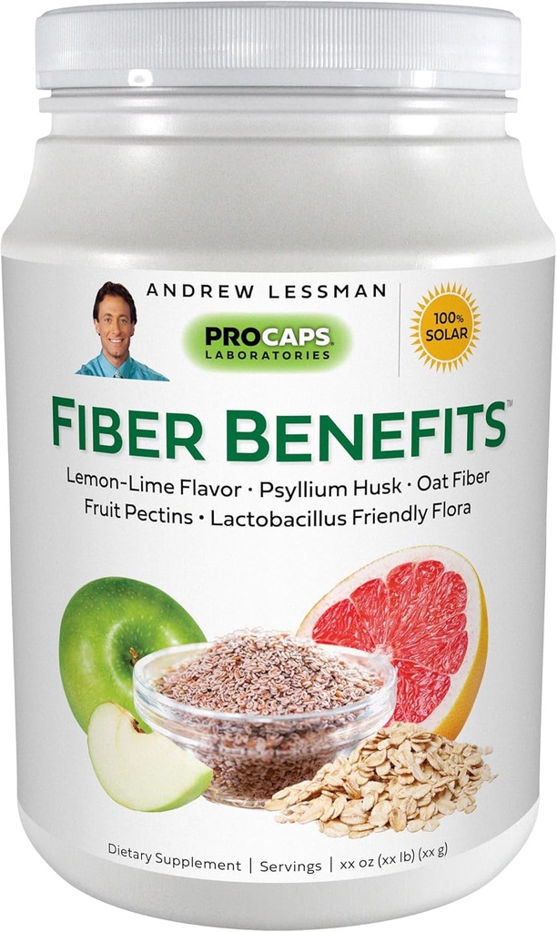 ANDREW LESSMANS סיבים אבקה 60 משרתים - לימון-Lime, Gentle, Natural Soluble / Insoluble סיבים, מקדם סדירות, ניקוי. Psyllium Husk, Oat, Apple, Grapeפרי, Guar Gum, Probiotics