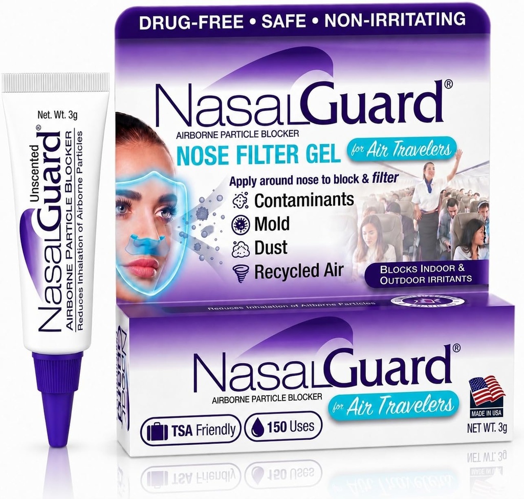 Particle Blocker Nasal Gel for Air Travelers - Drug-Free, non-irritating, non-drowsy, Airplane Travel Approved - מעל 150 יישומים Per Tube (0.1 oz, Pack of 1)
